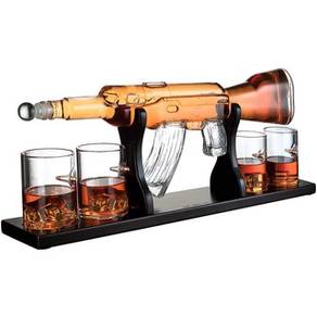Rifle Decanter with 4 Bullet Glasses & Pine Base