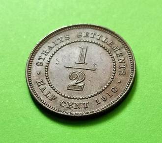 Straits Settlements George V half (1/2) cent 1916