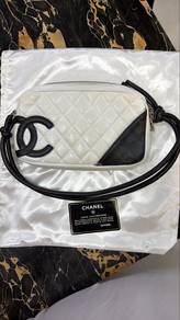 Chanel White Quilted Camera Bag with Black Accents