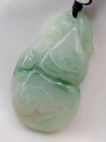 Ice Green & White Jadeite Jade Gourd Pendant