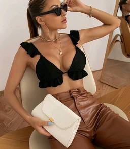 Ruffle Trim Knotted Backless Top