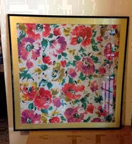 Vintage Framed SILK FABRIC 29 x 29 inches