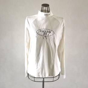 Prada logo-embroidered cotton long sleeve top