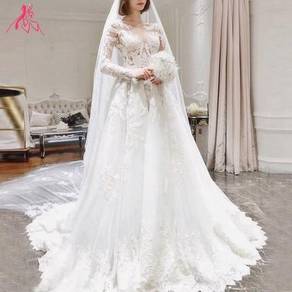White long sleeve ruby lin wedding gown dress