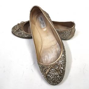 Jimmy Choo ANTIQUE GOLD glitter ballet flat shoes