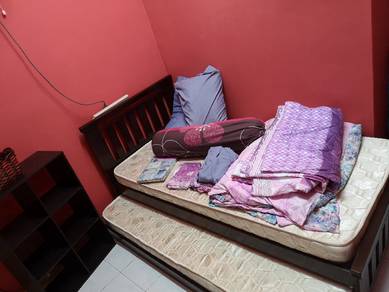 wood double single bed set and rack