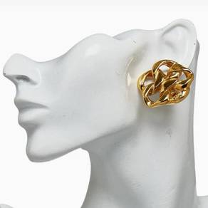 Auth Vintage Chanel 1980 Chain Motif Earrings Gold