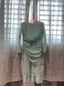 Baju kurung deluna luxe chiffon mint green