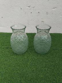 B979 Pasu Pineapple Pattern Glass Vase Decanter x2