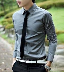 READY STOCK Formal Plain Grey Long Sleeved Shirt