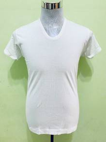 Vintage Plain Tee White V neck
