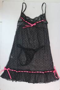 L1720 Sexy Black Dot Chemise Sleepwear Transparent