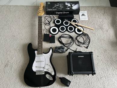Electric guitar, multi effects, guitar amp, drum