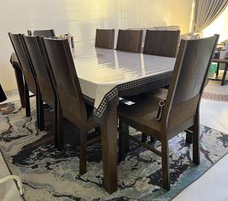 Set Meja Makan Solid Wood + 8 Kerusi