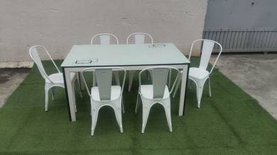 PK177 Meja Makan Kaca 5ft Dining Table 1+6 Chairs