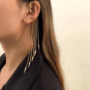 Gold studded Tassel ear cuff hook earrings stud