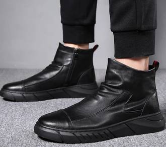 PU Leather Black Boots