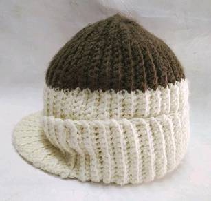 Cream and brown knit beanie hat