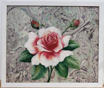 Rose with Buds Oil Painting – Signed & Framed