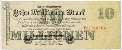 Germany world war period 10000000 marks vf1923