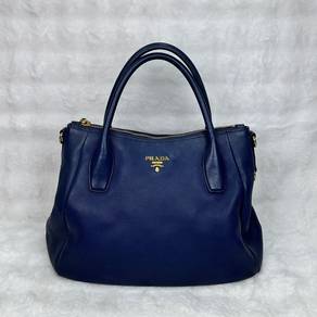 Authentic Prada Blue Vitello Daino Leather