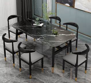 Meja Makan Set curve design marble 6 chairs