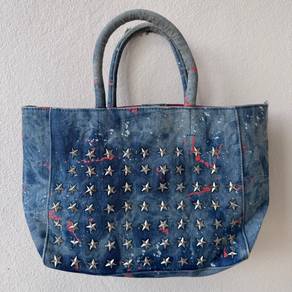 TRESTAR denim tote bag red and white paint