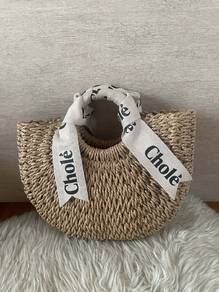 Chole Woven Handbag with Ribbons Handle