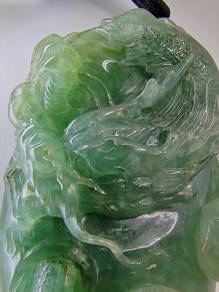 Ice Green Burma Jadeite Jade Dragon Pendant Type A