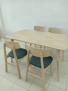 Dining Table Quality Solid Rubber Wood - 1 Set 5pc