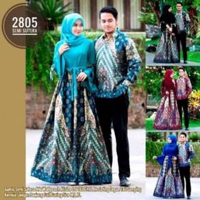 2805 Couple batik top Dress set long sleeve blue