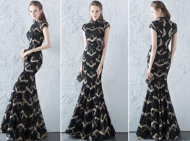Black gold wedding bridal prom dress gown RBP0489