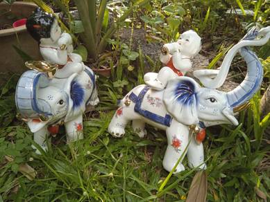 Chinese Enamel Porcelain Kid ride Elephant