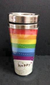 Happy Colourful Stainless Steel Cup w Cover (New)