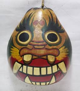 Rare Asian Gourd Mask Hand Painted Oni Demon Face