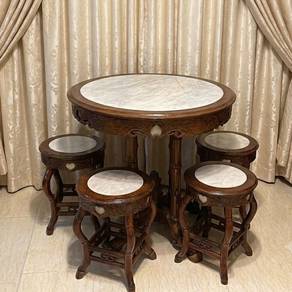 antik set meja marble kopitiam