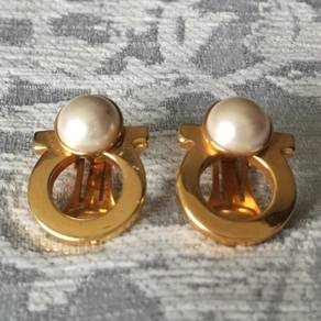 Authentic Ferragamo Faux Pearl Clip On Earrings
