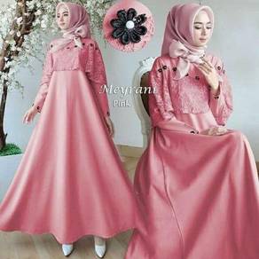 Muslimah Meyrani maxi dress long sleeve pink blue