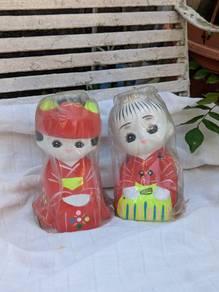 VINTAGE Japanese Ceramic couple cute doll toy deco