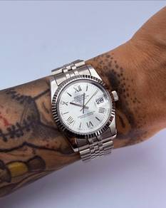Custom Seiko Mod 36mm Sector Roman Silver Datejust