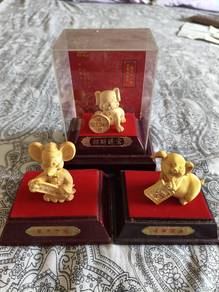 24K Gold Plated Zodiac Ornament Dog Rat & Pig .
