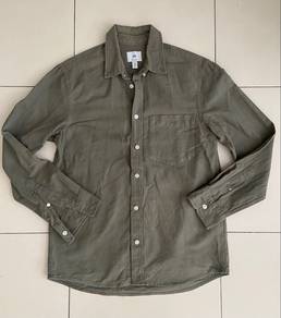 H&M Men Long Sleeve Shirt Green Kemeja Lelaki
