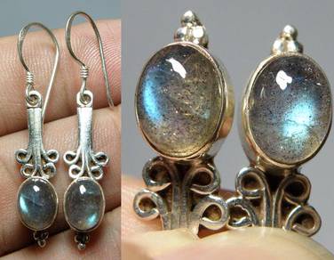 Flower design Rainbow Stone 925 silver ear ring