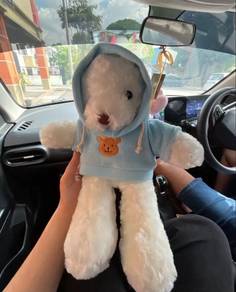 Cute White Teddy Bear with Blue Hoodie Plush Toy