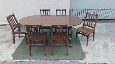 YD71B Meja Makan 6' Wooden Dining Table 1+6 Chairs