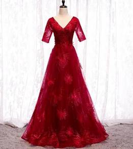 Red silver long sleeve wedding prom gown RBP1437