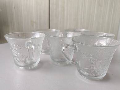 Set of 6 Vintage Frosted Glass Tea Cups