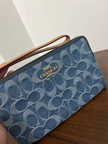 Coach Denim Large Corner Zip Wrislet
