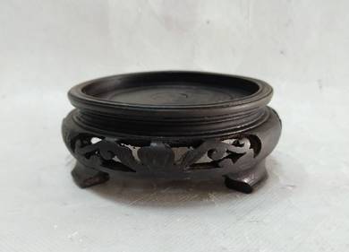 Vintage Mini Chinese Carved 3 Footed Dark Hard Woo
