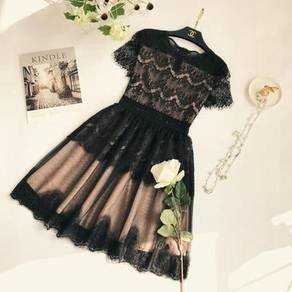 Black nude short sleeve prom party dress RBP0597
